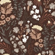 a brown background with flowers and leaves on it