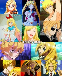 the many faces of anime characters with different hair colors and facial expressions, including blondes