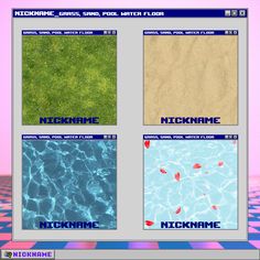 four different types of water textures for the game nicknamec, sand, and metal floor