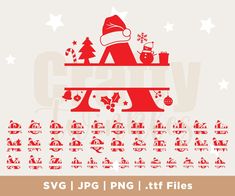 christmas svg file with santa's hat and presents on the shelf in red