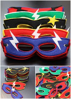 several pictures of different masks with stars and lightnings on them, including one in the shape of a mask