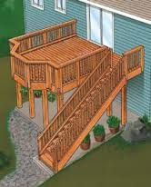 a drawing of a deck and stairs in front of a house