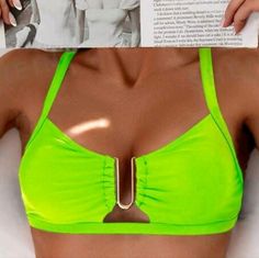 Nwot Sexy Metal Hardware V Wire Neon Bikini Top, Xl (12), Lime Green Nwot, Brand New, Never Worn!!! Mix & Match ***If You're Smaller On Bottom Than Top, The Matching Bottoms Size Large Are Sold Separately In My Closet*** Style These With Your Own Mix & Match Bikini Bottoms And Oversized Sunglasses To Complete The Look. This V Top Offers Ample Support With Her Deep V-Shaped Neckline Which Holds Its Shape With Wiring. For A Customizable Fit, Perfect For You, The Thin Shoulder Straps Offer Adjustab V Top, Neon Bikinis, Oversized Sunglasses, Metal Hardware, Mix Match, V Shape, Green And Gold, Lime Green, Womens Swim