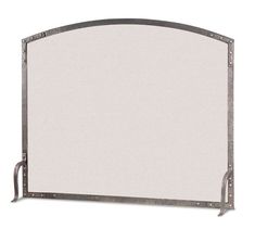 a white fireplace screen with metal bars on the sides