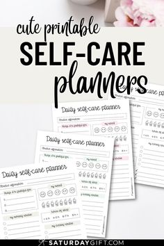 Picture of the 4 free printable daily self care planner pages + text "cute printable self-care planners". Planner Freebies, Morning Gratitude, Gratitude List, Pretty Planners, Cute Planner, Evening Routine, Frame Of Mind, Daily Gratitude