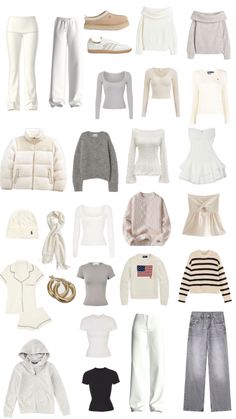 Of Shoulders Outfit, Clean Girl Christmas Outfits, Dream Wardrobe Aesthetic, Winter Basic Outfits, Stockholm Fashion Winter, Clean Girl Outfits For School, White Aesthetic Outfit, Mum Outfits, Clothes Collage