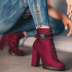 Burgundy High Heel Boots on Storenvy Red High Heel Boots, Womens High Heel Boots, Straps Heels, Short Cuir, Comfy Boots, High Heel Stiefel, Chunky Heel Booties, Comfy Boot, Summer Boots