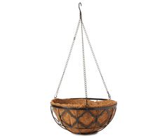 a hanging basket filled with cookies on top of a white background and chain attached to it