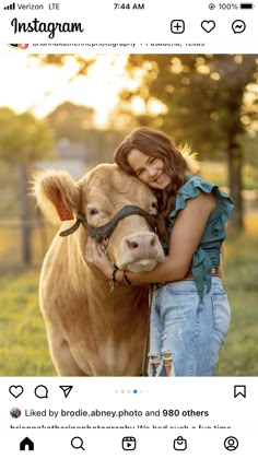 a woman hugging a cow in the middle of an instagram page on instagram