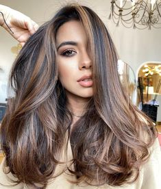 Warm and Cool Caramel Brown Balayage 2023 Hair Color Trends For Indian Women, Carmel Hair Balayage Brunettes, Brown Hair With Contrast, Brunette Hair Styles 2023, Top Hair Color Trends 2023, Outfit For 72 Degree Weather, Spring Time Hair Color For Brunettes, High Dimension Brunette, Summer Hair For Black Hair