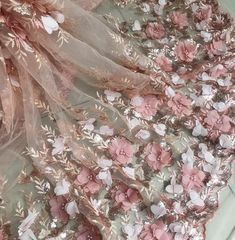 3D Peach Pink Flower Bead Pearl  Lace Fabric Tulle Floral Embroidery Exquisite Bridal Wedding Headba Tiny Mansion, Brand Vision, Fancy Fabric, Flowers Embroidered, Motifs Perler, 3d Rose, Beaded Chiffon, Party Kleidung, Silver Lace