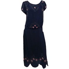 1920s Black Silk Beaded Dress. Black silk crepe embroidered with beads in a floral motif. Open shoulder, ties at sides of hips for a drop-waist silhouette. Scalloped hem. No closures, slips on over head. Lined. 1920s Fitted Beaded Dress, 1920s Beaded Fitted Dress, 1920s Evening Dress, Roaring 20s Fashion, Beaded Flapper Dress, 1920s Outfits, Deco Dress, Lavender Silk, 1920s Flapper Dress