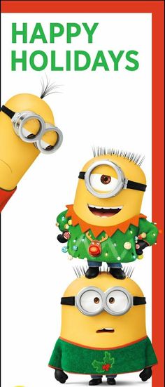 a happy holidays card with two minion characters