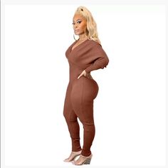 Jumpsuit Ladies Carmel V-Neck For Every Occasion Brand New Spring Brown V-neck Jumpsuits And Rompers, Casual Brown V-neck Jumpsuits And Rompers, Fitted V-neck Jumpsuits And Rompers For Fall, Brown Fitted V-neck Jumpsuits And Rompers, Brown V-neck Jumpsuits And Rompers For Loungewear, Brown Fitted V-neck Jumpsuit, Brown V-neck Jumpsuits And Rompers For Spring, Spring Brown V-neck Jumpsuit, Plus Size Rompers