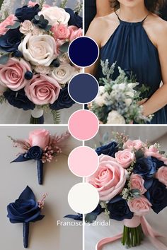 a collage of photos with different flowers and color scheme for the bride's bouquet