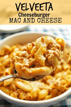 two pictures of macaroni and cheese with the words velveta cheesburger