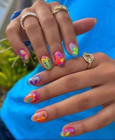 Goa Nails, Maddie Nails, Multicoloured Nails, Tyler Herro, Teen Nails, Bright Nail Designs, Nail Candy