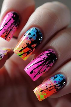 Quinceanera Ready: Nail Design for Your Special Day! - Mom and Newborn 80s Theme Nails, 80s Nail Art, Unusual Nail Designs, Mom And Newborn, Splatter Nails, Quinceanera Nails