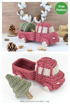 crochet christmas tree and toy truck are featured in this free pattern, which is also available for purchase