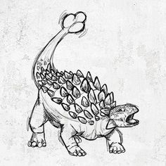 a black and white drawing of a dinosaur with leaves on it's back legs