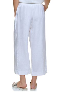 Kick back in summery style in lightweight linen pants cut to a warm-weather length. 100% linen Machine wash, tumble dry Imported Summer Pull-on Style Cropped Capris, Summer Cropped Leg Pull-on Capris, Relaxed Fit Ankle-length Capris For Vacation, Linen Pull-on Style Bottoms For Loungewear, Summer Solid Color Straight Leg Capris, Relaxed Fit Capris For Vacation, Relaxed Fit Straight Leg Summer Capris, Straight Leg Pull-on Capris For Summer, Summer Straight Leg Relaxed Fit Capris