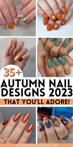 Simple Color Nail Designs, Very Cute Nail Designs, Nail Designs Autumn 2023, Fingernail Art Ideas, Bright Fall Nails 2023, Beetles Nail Polish Ideas Fall, Autumn Colours Nails, November Nail Art Fall 2023, Long Nail Fall Designs