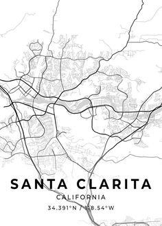 a black and white map of santa clarita california