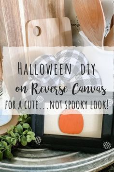 Halloween DIY on reverse canvas for a cute not spooky look! Halloween Diy Wood, Styling Home, Scream Halloween, Small Space Interior Design, Holiday Tips, Best Living Room, Reverse Canvas, Canvas Diy