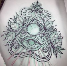 a drawing of an all seeing eye surrounded by leaves