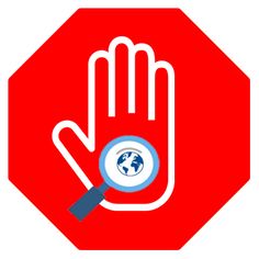 a red stop sign with a magnifying glass in it's hand and the earth inside