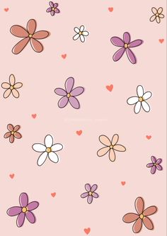 flowers and hearts on a pink background