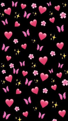 pink hearts and stars on a black background