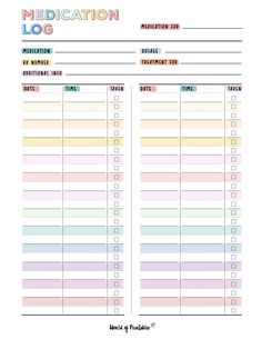 the medical log is shown in this printable form, with colorful lines on it