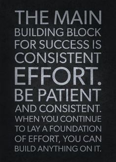 the main building block for success is constant effort and patient, when you continue to lay a foundation of effort, you can build anything on it