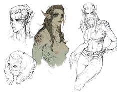 some sketches of female characters in different poses