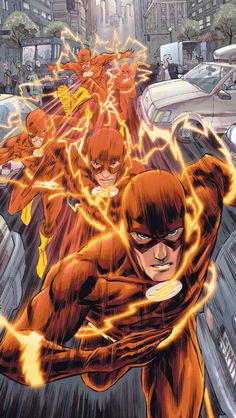 the flash and other dc characters are flying through the air