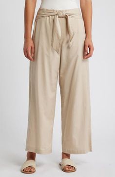 Flowy wide legs punctuate these light and airy pants topped with a drapey tie and a comfy back elastic waist. 29" inseam; 24" leg opening; 11 1/2" front rise; 15 1/2" back rise Attached waist tie Back elastic waist 88% cotton, 12% linen Hand wash, tumble dry Imported Cotton Linen Pants, Wide Legs, Linen Pants, Tie Back, Waist Tie, Bottoms Pants, Cotton Linen, Womens Bottoms, Elastic Waist