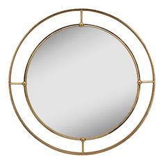 a round mirror with gold metal frame