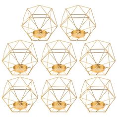 set of six gold geometric candle holders