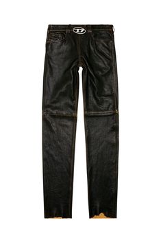 Men's Textured leather pants with logo cut-out | P-KOOMAN Diesel Diesel Pants, Purchase Contract, Leather Trousers, Silhouette Cut, That Look, Cut Out, Trousers