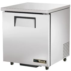 an image of a stainless steel freezer on wheels