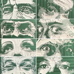 four different images of faces with green and white lines on them, each depicting an individual's face