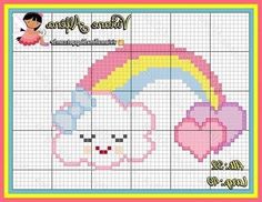 a cross stitch pattern with an image of a unicorn and a rainbow on the side