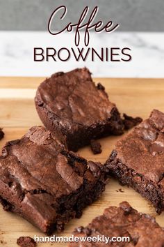 chocolate brownies on a cutting board with the words coffee brownies overlayed