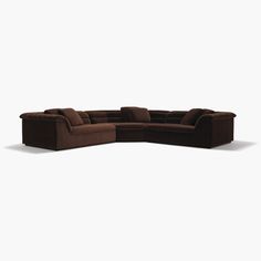 While designing her new Float Sectional (2023), Sarah Ellison was inspired by 1970s conversation pits – with the goal of “encouraging connection through design,” she says. The result: A welcoming, generously sized seating collection with extra-plush channel tufting, deep seats, and wide sloping armrests for comfort from every angle. High-density foam fills the channels for extra cushioning. Ellison designed "Piccolo," a rich chocolate brown in velvet, specifically for this collection. Made in Ch Float Sofa, Sarah Ellison, Back Edges, Aesthetic Ig, Corner Sectional, Living Room Furniture Sofas, Comfortable Sofa, Design Within Reach, Timber Frame