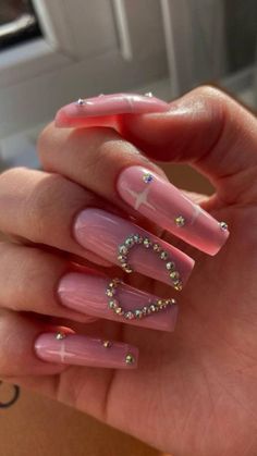 Gem Nail Designs, Mickey Nails, Minimal Nails, Simple Acrylic Nails, Glow Nails, Gem Nails, Pink Acrylic Nails, Dream Nails