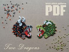 two dragon designs made out of perler beads