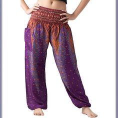 100% Rayon Imported Elastic Closure Hand Wash Only The Sizes Of Boho Pants Being One Size Fits For Us 0-14 (Xs-L) And Us 16-20 Plus (L-2xl) And Us 20-24 Plus (2xl-3xl), Length Of Comfy Pants Women Is 40 Inches (Extra Long Is 45"), Please Hand Wash Comfortable And Relaxed Fit Lounge Pants, Elastic Waistband And Ankle Strapping With Many Shapes, The High Waisted Pants Has One Side Pockets That Are Perfect For Your Phone Or Other Necessities Fair Trade Manufacturer Made By Ethically In Thailand, Th Rose Jeans, Purple Peacock, Womens Black Pants, Harem Pants Women, Hippie Pants, Peacock Color, Boho Pants, Flowy Pants, Comfy Pants