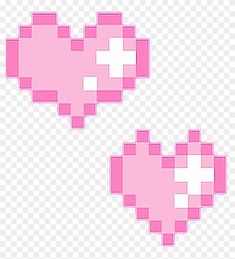 two pink hearts with crosses on them are shown in the shape of pixel art style