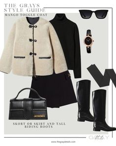 Chic Coats For Women, Toggle Coat Outfit, Mango Coat Outfit, Mango Winter Outfits, Winter Outfit Black, Mango Outfit, Sherpa Jacket Outfit, Sherling Coat, Sherling Jacket